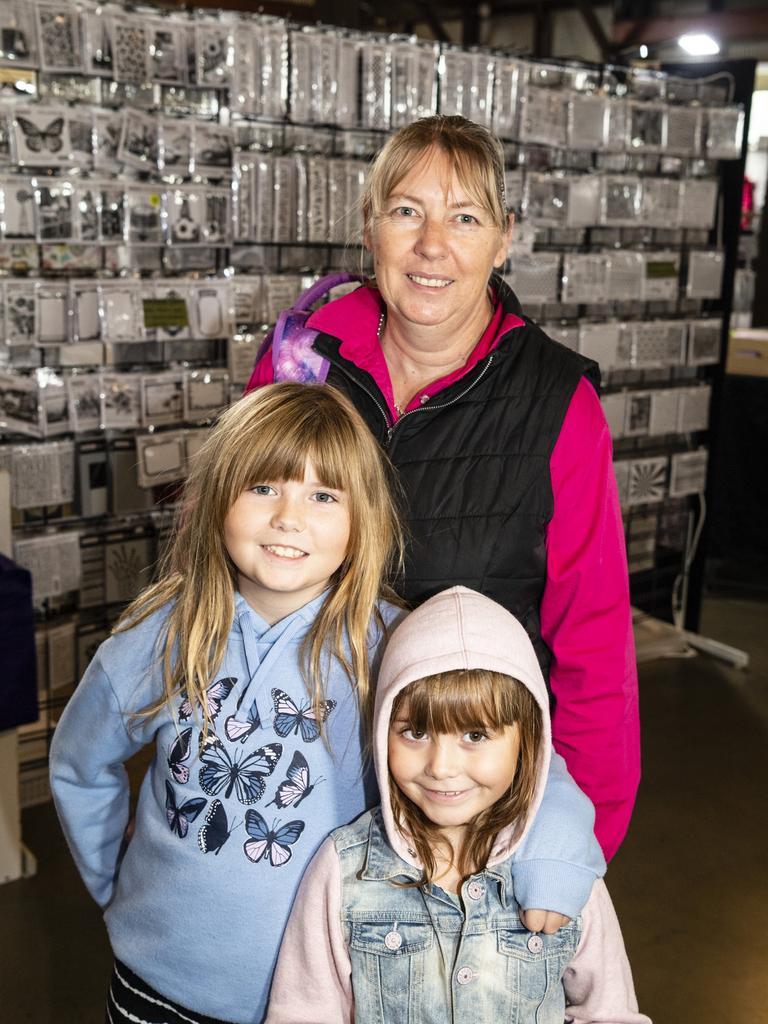 Christine Apted with daughters Maddie and Jessie (front) at Craft Alive at the Goods Shed, Sunday, May 22, 2022. Picture: Kevin Farmer