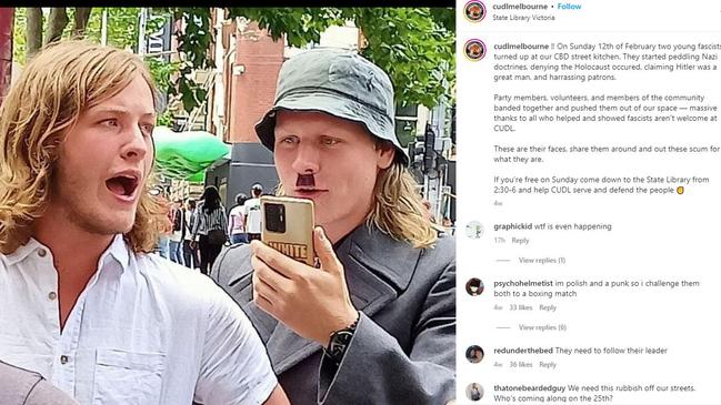 Last month, Mr Bull and a fellow NSN member turned up at CUDL Melbourne’s CBD street kitchen to spout fascist nonsense