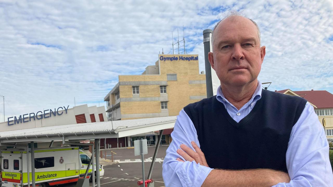 Gympie MP Tony Perrett out the front of the Gympie Hospital, which still has no Children’s Ward.