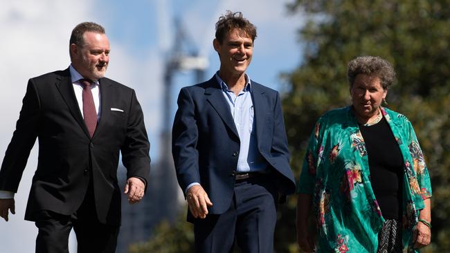 Senate candidates Gosford Anglican priest Father Rod Bower, Environmental Scientist Jim Tait and farmer, artist and mother Annette Schneider. The trio today launched their bid for a Senate seat as part of the Independents for Climate Action Now. Picture: Paul Braven/AAP