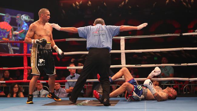 The referee ruled the fight over quickly. Picture: Brett Costello