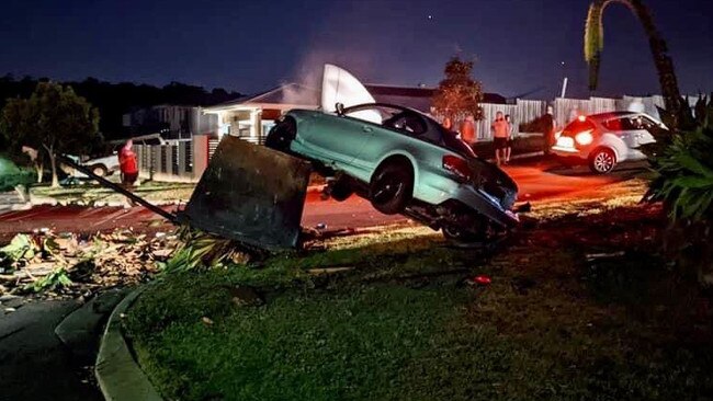 The car hit a skip bin on Sormano St at Reedy Creek. Picture: Supplied