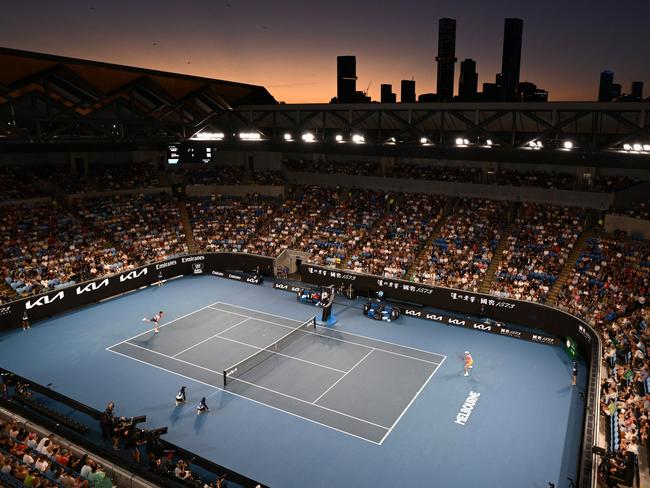 MELBOURNE, AUSTRALIA - JANUARY 14: A general view of Margaret Court Arena in the Men's Singles First Round match between Andrey Rublev and Joao Fonseca of Brazil during day three of the 2025 Australian Open at Melbourne Park on January 14, 2025 in Melbourne, Australia. (Photo by Hannah Peters/Getty Images)