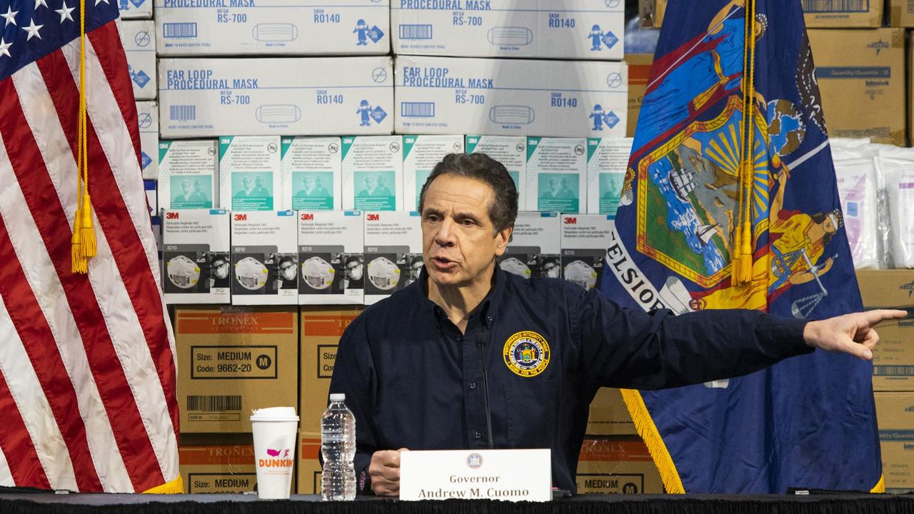 New York Governor Andrew Cuomo speaks to the media at the Javits convention centre which is being turned into a hospital to help fight coronavirus cases. Picture: Eduardo Munoz Alvarez/Getty Images/AFP