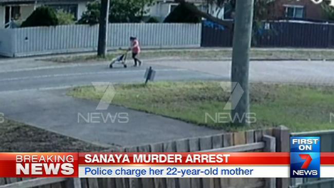 CCTV captures a woman pushing a pram to the Darebin Creek park soon before Sanaya was reported missing.