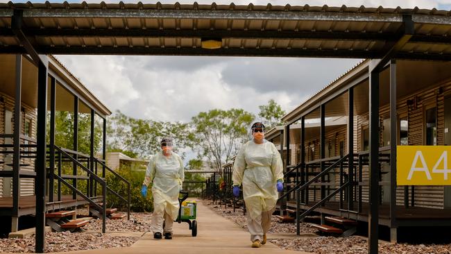 AUSMAT staff at the Howard Springs quarantine facility in Darwin. Picture: Glenn Campbell via NCA NewsWire