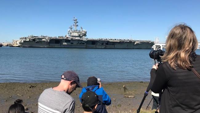 The USS Ronald Reagan arrives in Brisbane. Picture: Annette Dew.