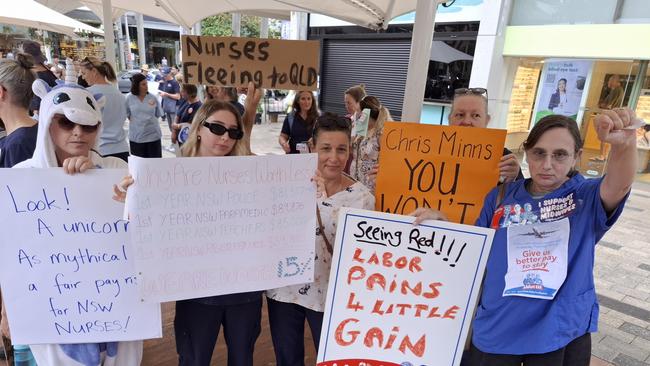 Bellingen nurses rallied with Coffs Harbour nurses in a state wide 24 hour strike. Left to right Katie Bloomquist, Michaela Keirle, Elisa Schroder and Allison Self.