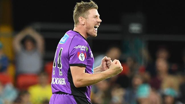 James Faulkner celebrates a Hobart Hurricanes win.