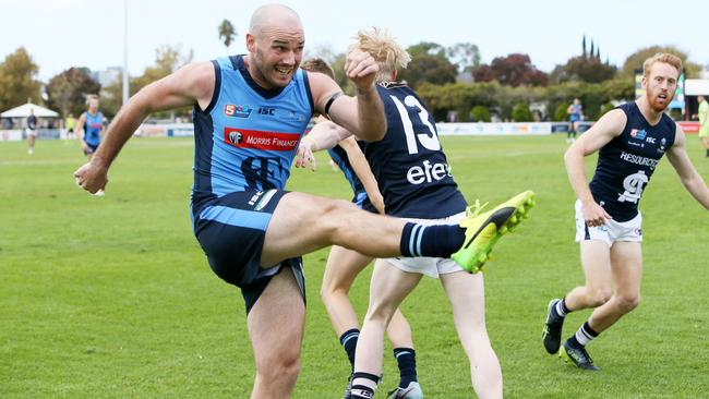 Sturt captain Zane Kirkwood kicked two goals in the Double Blues’ win over South Adelaide. Picture: AAP/Emma Brasier