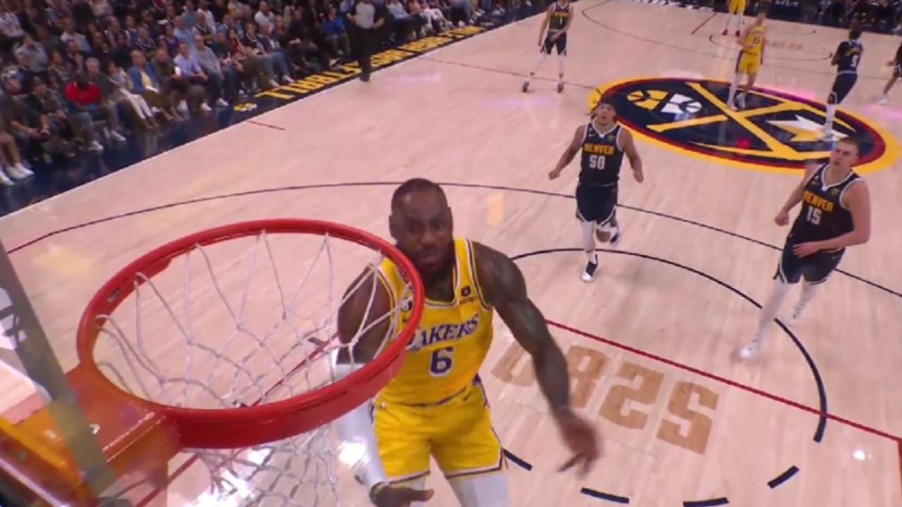 LeBron James fumbles an open dunk.