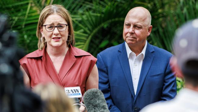 MELBOURNE, AUSTRALIA - Newswire Photos December 16, 2024: Premier Jacinta Allan during a press conference with Treasurer Tim Pallas announcing his retirement.. Picture: NewsWire / Aaron Francis