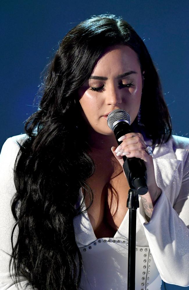 Tears ran down her face during the emotional performance. Picture: Getty Images