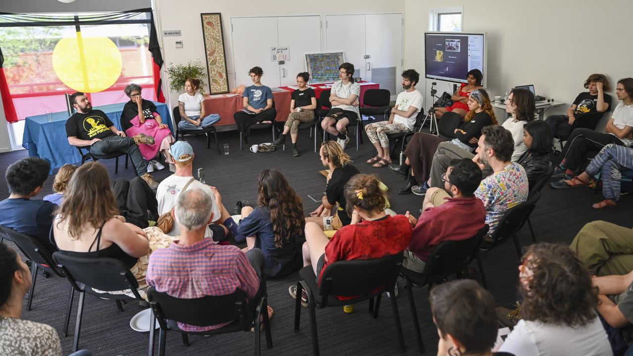 The Black Peoples Union held a discussion speaking and fundraising event in Canberra's Inner North on why the revolutionary group will vote No in the October 14 Voice referendum. Picture: NCA NewsWire / Martin Ollman