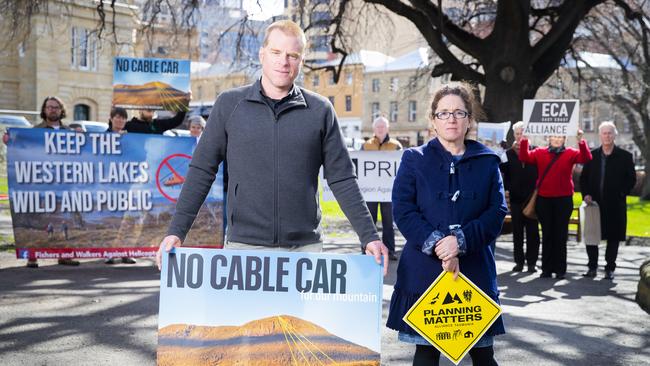 Vica Bayley from Residents opposed to the cable car and Sophie Underwood from Planning Matters Alliance. Picture: RICHARD JUPE