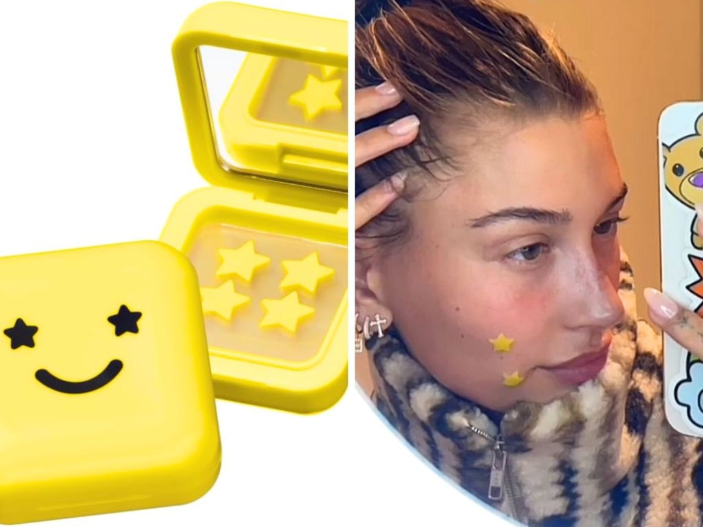 The iconic Starface pimple patches are loved by Hailey Bieber. Picture: Supplied/Amazon, Tiktok/@StarFace