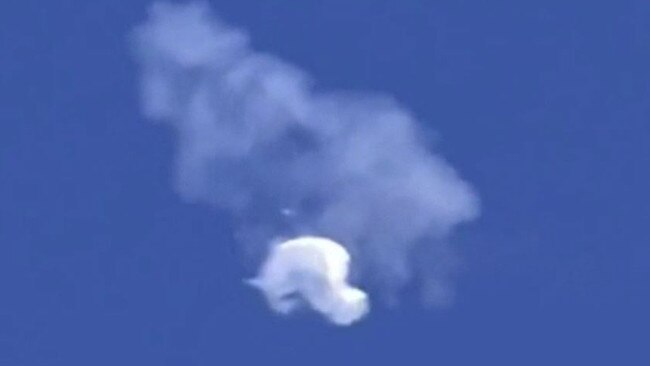 The moment a US fighter jet shot down the Chinese spy balloon last weekend. Picture: Angela Mosley