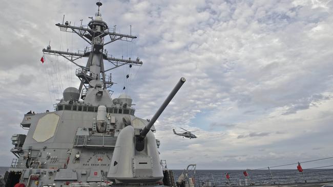 Guided missile destroyer USS Decatur, pictured in the Sea of Japan in 2016, had to manoeuvre away from a Chinese destroyer that came within 45 yards (41m) of the ship near disputed reefs in the South China Sea. Picture: AFP