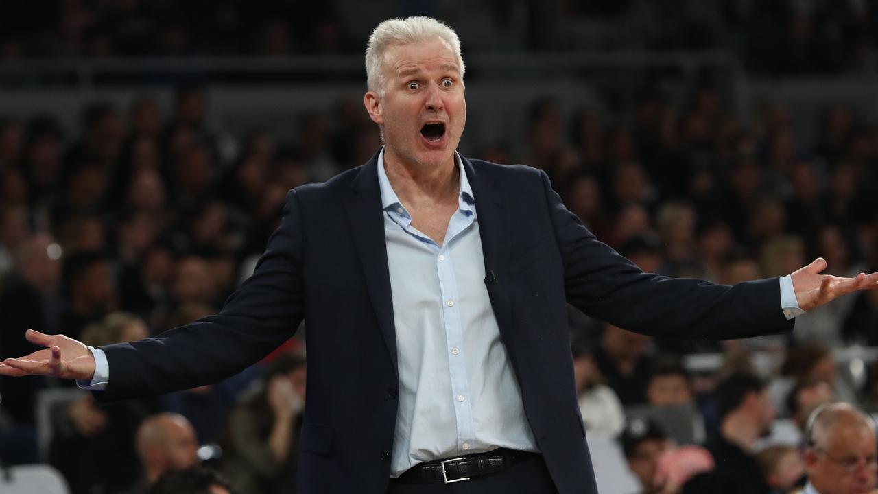Andrew Gaze reacts to a call during Sydney’s loss to Melbourne.