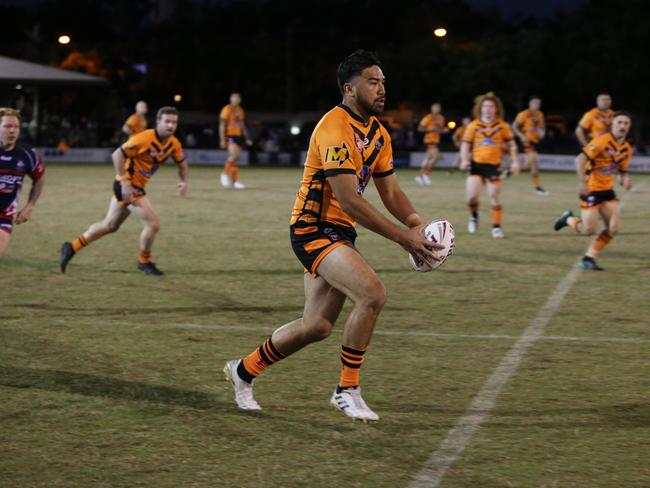 Israel Folau makes his Rugby League Gold Coast debut for Southport Tigers against defending champions Runaway Bay at Owen Park, Southport. Pic Mike Batterham