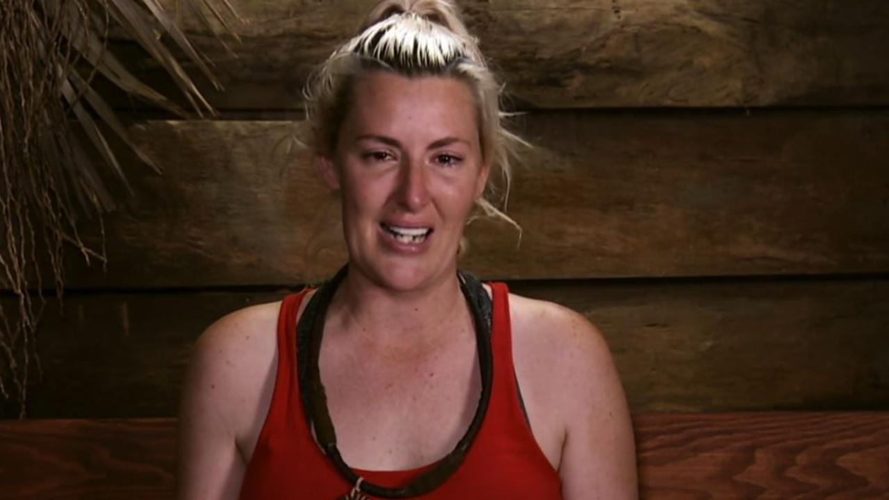 Jess Eva fought back tears as she shared the story of her beginnings on I’m A Celebrity … Get Me Out of Here! Picture: Channel 10