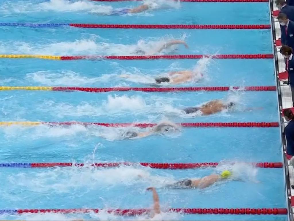 It was so close: Chalmers and Dressel push to the finish. Picture: Channel 7