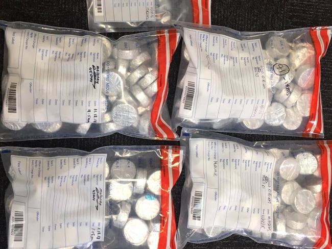 About five kilograms of cocaine, much in the form of 163 pressed-pills, inside the shipment. Picture: NSW Police