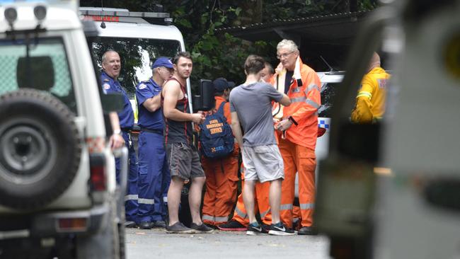 Emergency services comfort walkers at Mt Warning. Photo: Steve Holland