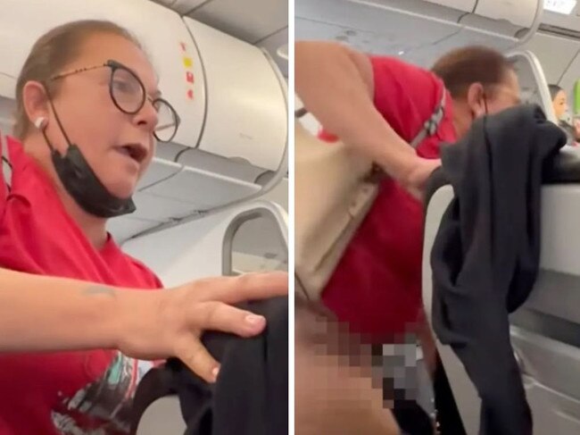Woman caught on film flashing on plane