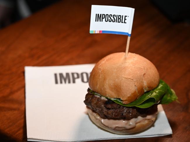 Iron source?: Impossible Foods says adding a genetically-modified iron protein to its vegan burgers makes them taste like the real thing. Picture: AFP