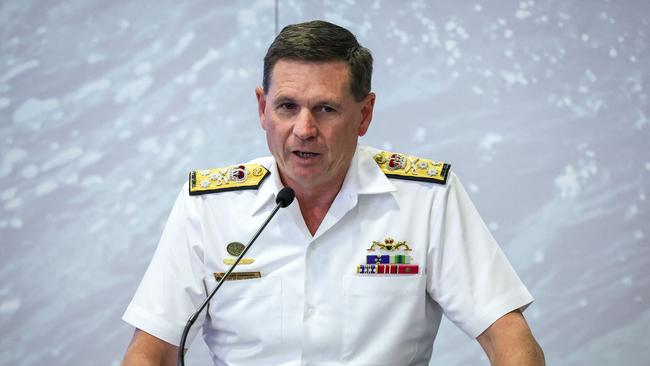 Chief of the Navy, Vice Admiral Mark Hammond, addressing the Indo-Pacific International Maritime Expo in Sydney last year. Picture: David Gray / AFP