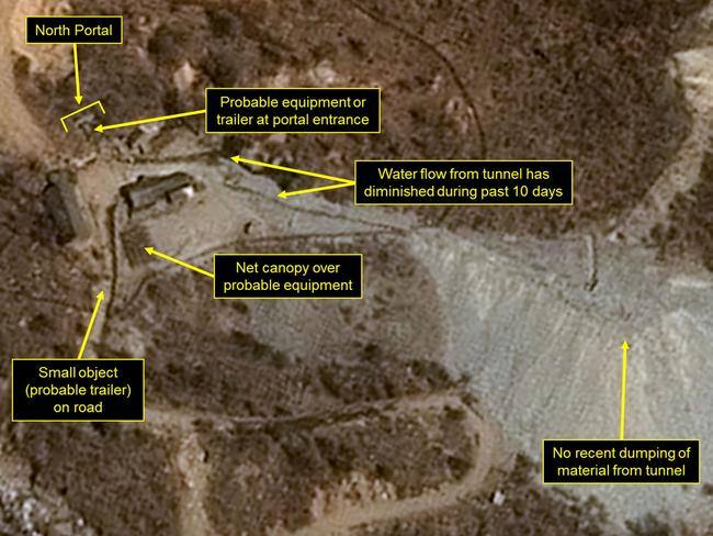 This file handout picture from the French space agency CNES, Airbus Defense and Space and the 38 North analysis group, shows a satellite image taken on April 12 of North Korea's Punggye-ri nuclear test site. Picture: AFP