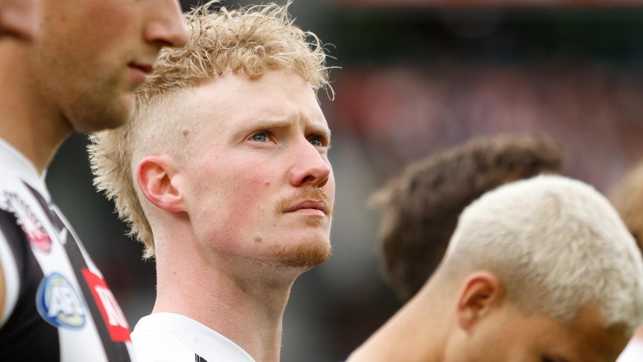 Collingwood defender John Noble will become the first mid-season draft selection to reach 100 AFL games when he faces Adelaide at the MCG on Saturday. Picture: Dylan Burns / Getty Images