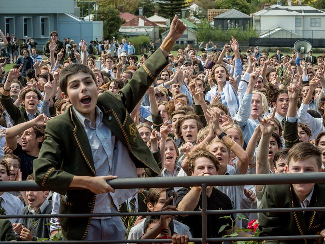 Trinity Grammar students protest over the sacking of deputy headmaster Rohan Brown. Picture: Jake Nowakowski