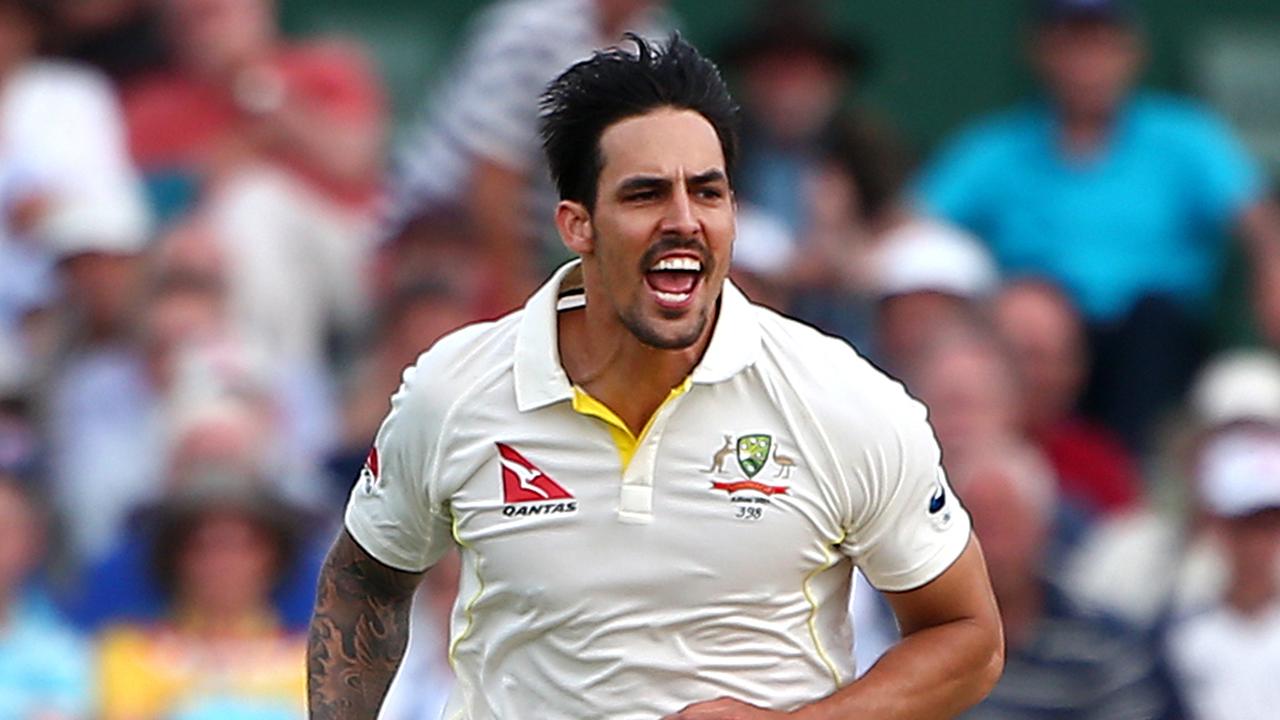 CANTERBURY, ENGLAND - JUNE 26: Australia's Mitchell Johnson celebrates after bowling out Ben Harmison of Kent during day two of the tour match between Kent and Australia at The Spitfire Ground, St Lawrence on June 26, 2015 in Canterbury, England. (Photo by Charlie Crowhurst/Getty Images)