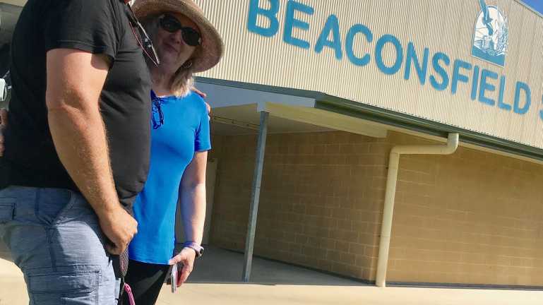 Rob and Dawn De Waard with their dog Gracie on Federal Election Day 2019. Picture: Angela Seng