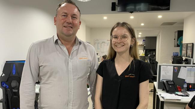 Principal Gardian Real Estate director Ben Kerrisk with Taylah Park at the renovated offices at 94 Victoria St in Mackay. Picture: Duncan Evans