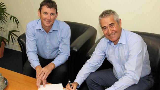 Mackay Regional Council CEO Craig Doyle and Managing Director of Taggle Systems John Quinn. Picture: Contributed