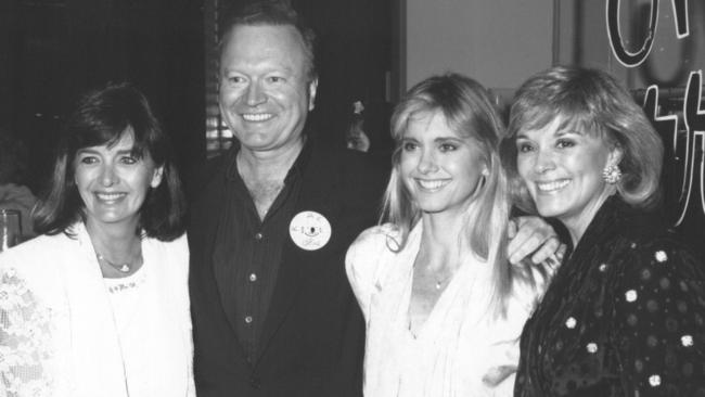 Pat Farrar, Bert Newton, singer and actress, Olivia Newton-John, and Rosemary Margan in Melbourne in 1990. Picture: Supplied.