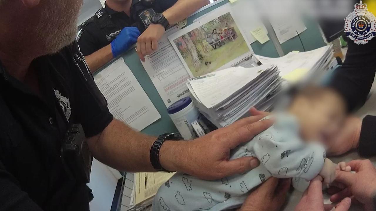 A still from the video showing officers resuscitating 10-week old Lucas. The 10-week-old was presented to the station unresponsive, not breathing and blue in the face.