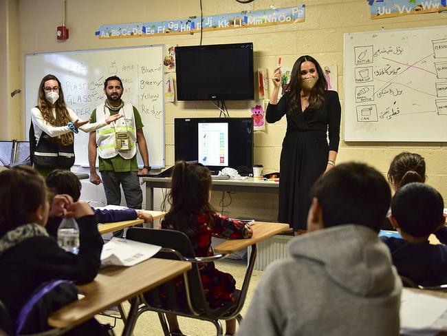 The Duchess of Sussex visted Joint Base McGuire-Dix-Lakehurst in New Jersey. Picture: Sgt Jake Cartier/Task Force Liberty Public Affairs