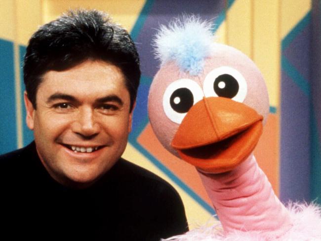 Host Daryl Somers with puppet Ossie Ostrich in 1990s TV show 'Hey, Hey It's Saturday'.