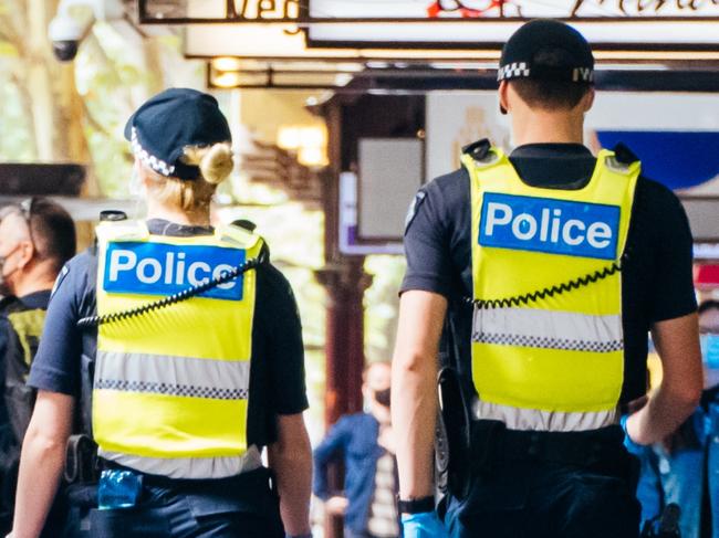 MELBOURNE, AUSTRALIA - FEBRUARY 15, 2021: Police patrol the streets of Melbourne at the start of a 'circuit breaker' lockdown imposed suddenly by the Victorian Government. This is due to increasing numbers of COVID-19 cases in north western Melbourne.- PHOTOGRAPH BY Chris Putnam / Future Publishing (Photo credit should read Chris Putnam/Future Publishing via Getty Images)