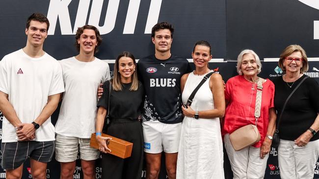 The Silvagni family in the Carlton dressing rooms after Jack Silvagni's 100th game for the club.