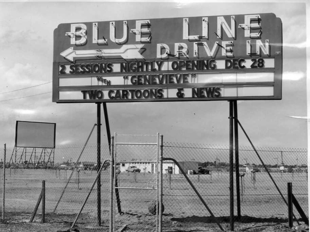 Blue Line drive-in theatre at West Beach advertising its opening film in December 1954. Picture: Advertiser Library