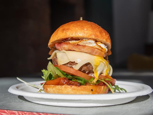 A burger with the lot at Southside in South Hobart.Picture: Linda Higginson