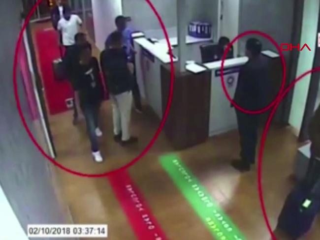 CCTV footage shows a Saudi team suspected of involvement in Saudi journalist Jamal Khashoggi's disappearance at the airport in Istanbul. Picture; AFP