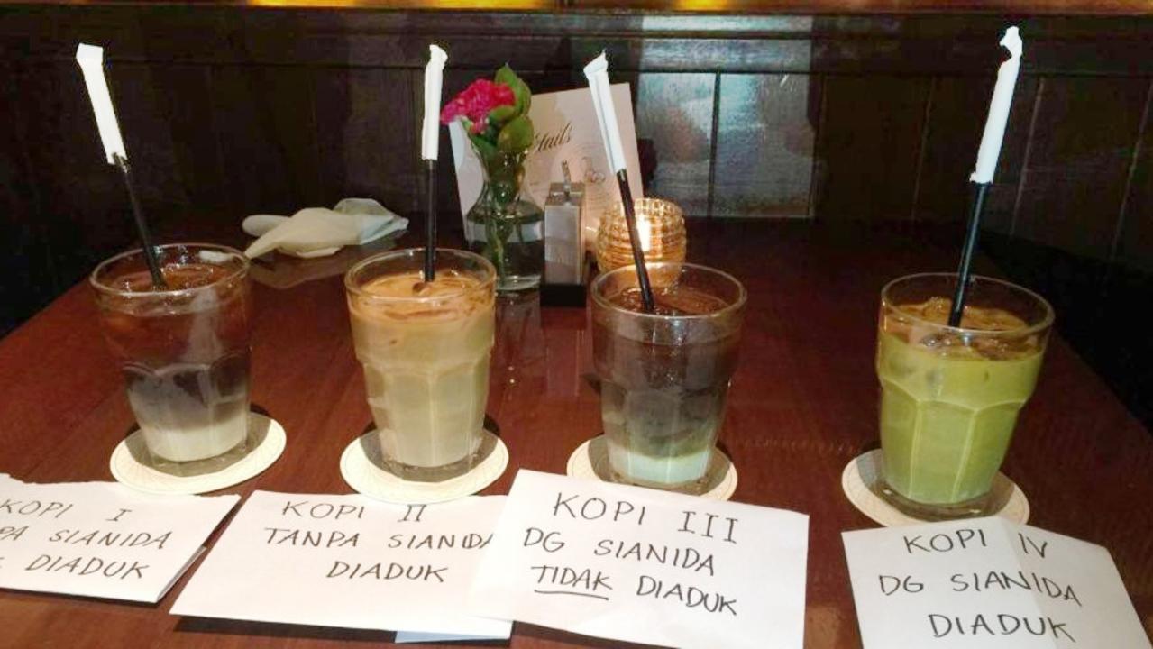 Cups of Vietnamese iced coffee used during a police reconstruction of the murder of Mirna Salihin. Picture: Supplied