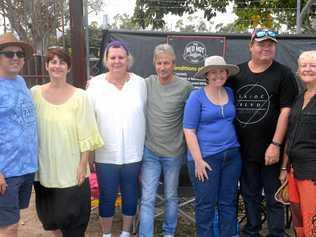 Shaun and Megan Benn of Gladstone; Jacqui and Wayne Frazer of Gracemere; Leonora and James Casey of Eidsvold; and Rhonda Reed wait for this afternoon's Red Hot Summer Tour concert. Picture: Jann Houley