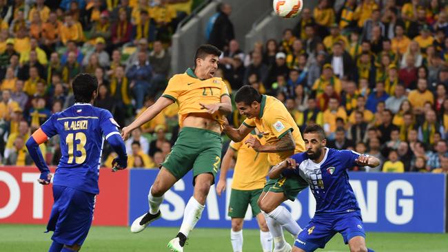 Massimo Luongo finds the space to give Australia the lead.